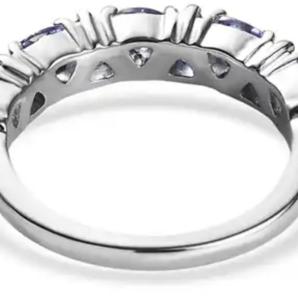 Tanzanite Half Eternity Band Ring in Platinum Over Sterling Silver 1.35 ctw - Picture 6 of 10